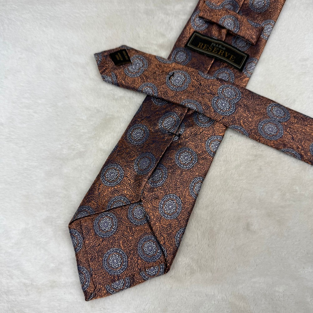 Jos A Bank Reserve Mens Silk Tie Copper Orange Blue Medallion Paisley